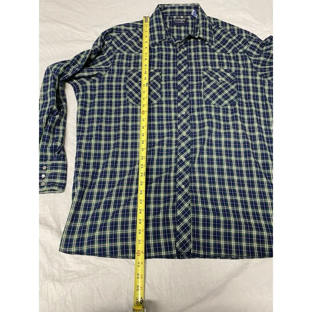 Wrangler Pearl Snap Western Shirt Mens 2XT Tall Blue Green Plaid Cowboy Big&Tall